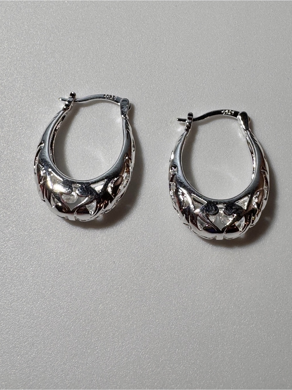 Sterling Silver Textured Hoop Earrings - Silver
